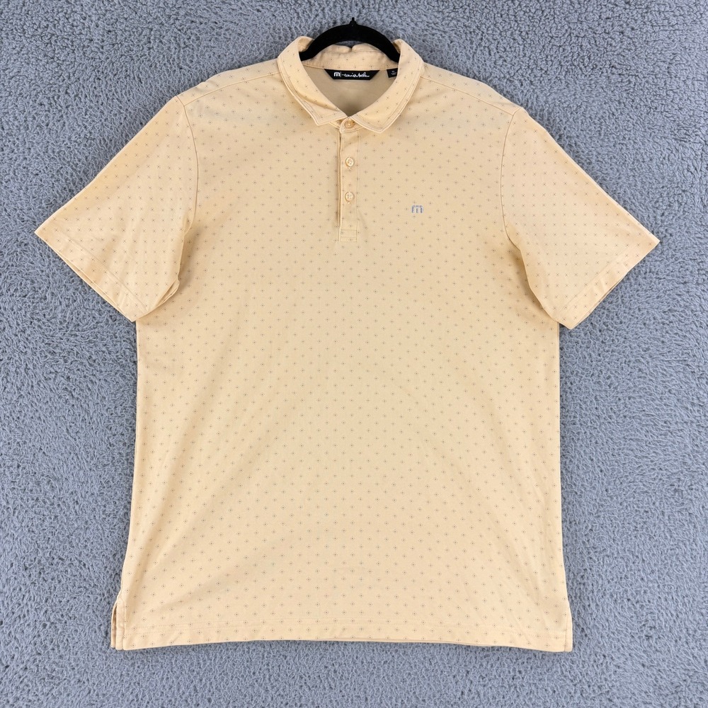 TravisMathew Polo Shirt Mens XL Yellow Geometric Print Golf Performance 1MY106